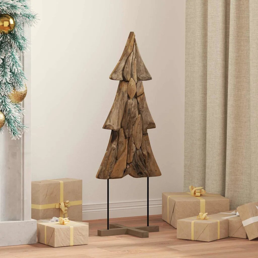 vidaXL Коледно дърво с поставка Кафяво 90 cm Тиково дърво масив