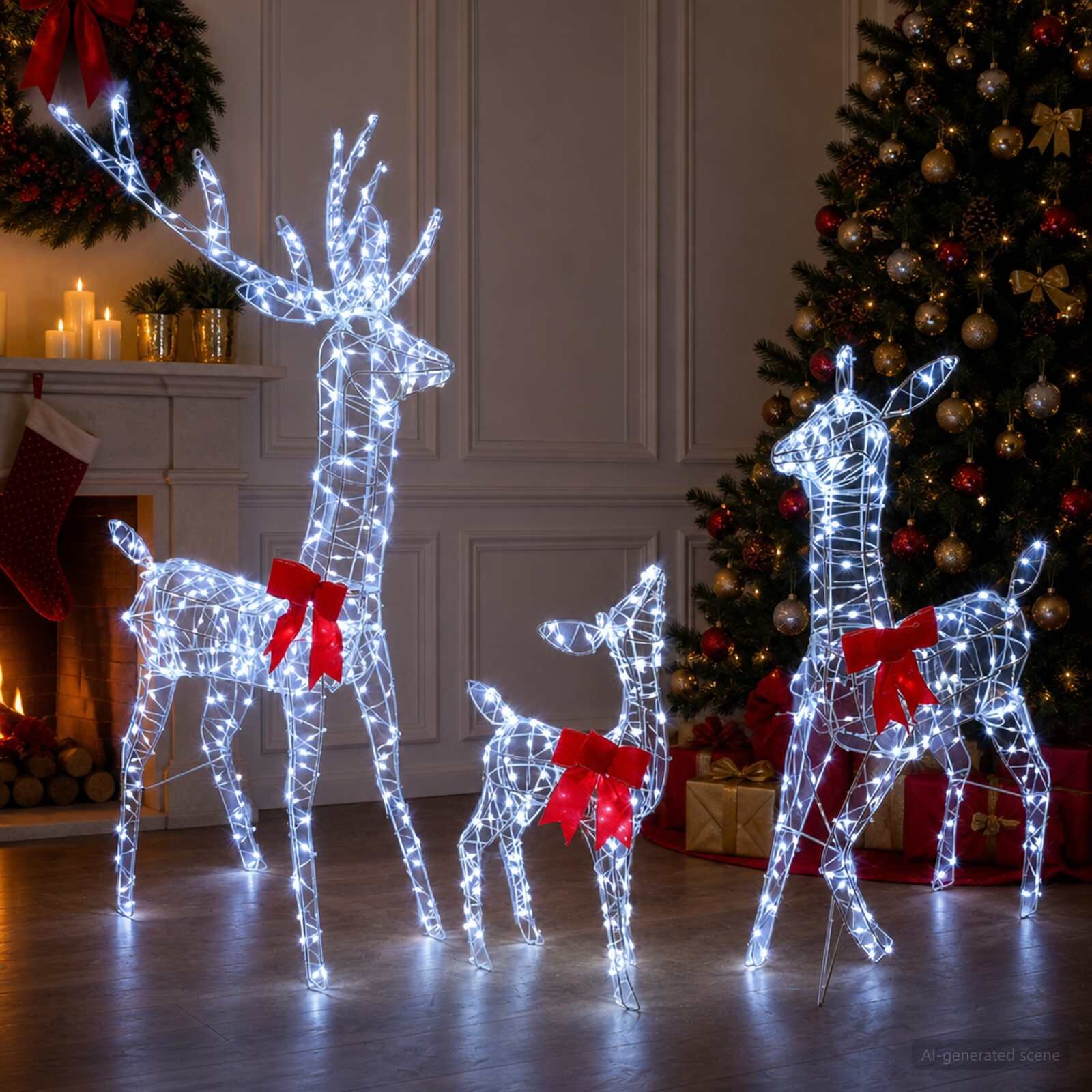 vidaXL Коледно семейство светещи елени с LED 700 LED светодиода