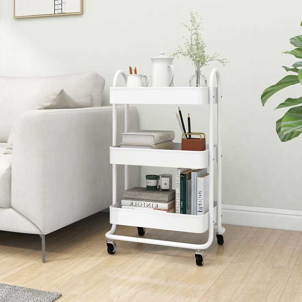 vidaXL Количка на 3 нива бяла 43x34x79 см стомана