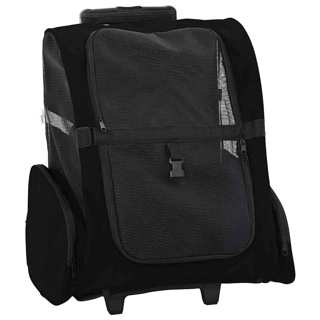vidaXL Количка за домашни любимци 3 в 1 дизайн черна 48x32x(57-106) см оксфордски плат