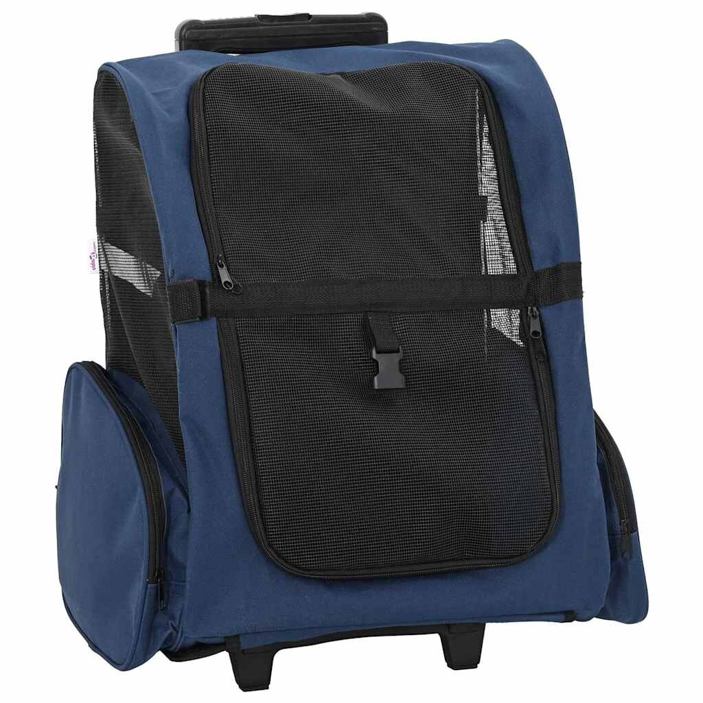 vidaXL Количка за домашни любимци 3 в 1 дизайн синя 48x32x(57-106) см оксфордски плат
