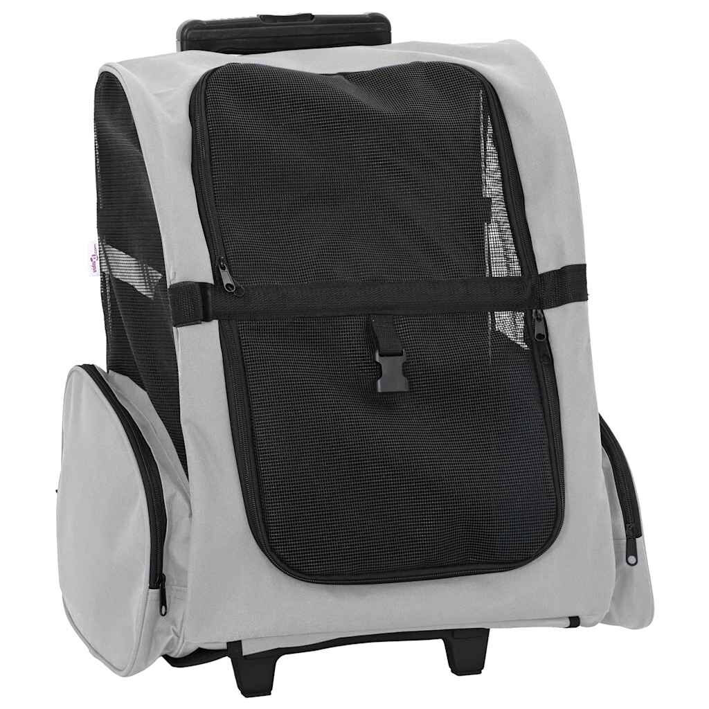vidaXL Количка за домашни любимци 3 в 1 дизайн сива 48x32x(57-106) см оксфордски плат