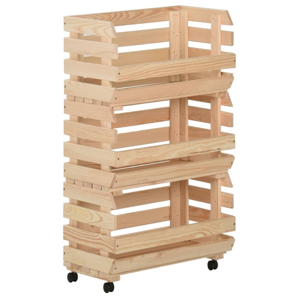 vidaXL Количка за зеленчуци 37x30x80 см борово дърво масив