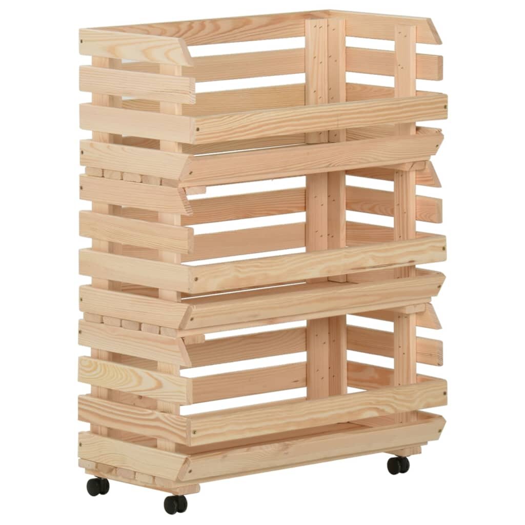 vidaXL Количка за зеленчуци 57x30x80 см борово дърво масив