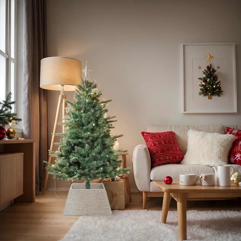 vidaXL Коло за коледно дърво Квадратна Бяло 60 x 60 x 28 см