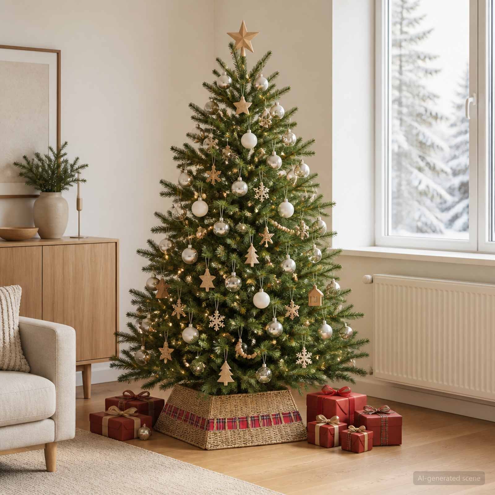 vidaXL Коло за коледно дърво Квадратна Натурално 60 x 60 x 28 см