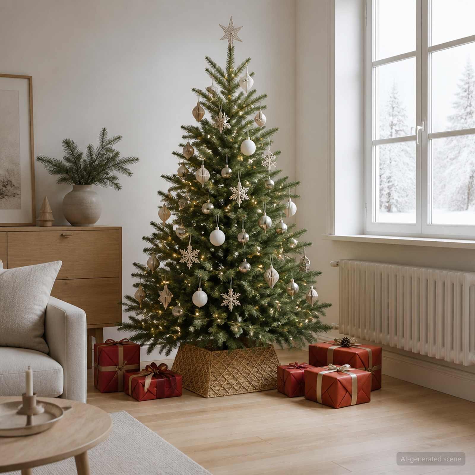 vidaXL Коло за коледно дърво Квадратна Натурално 60 x 60 x 28 см