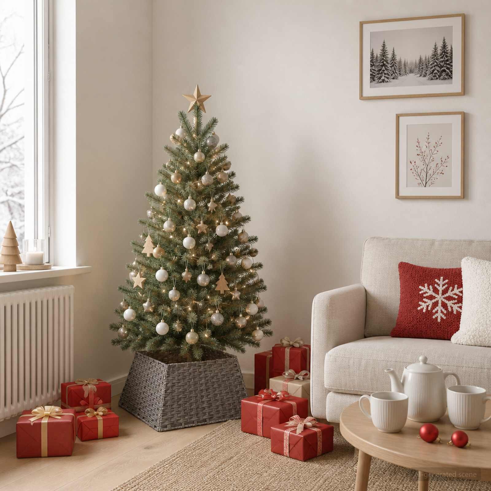vidaXL Коло за коледно дърво Квадратна Сиво 50 x 50 x 25 cm полиратан