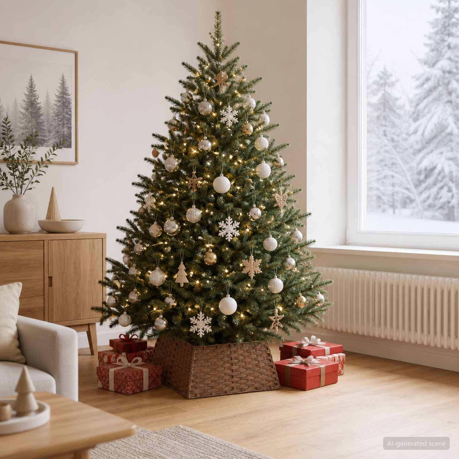 vidaXL Коло за коледно дърво Квадратна Светло кафяво 60 x 60 x 28 см