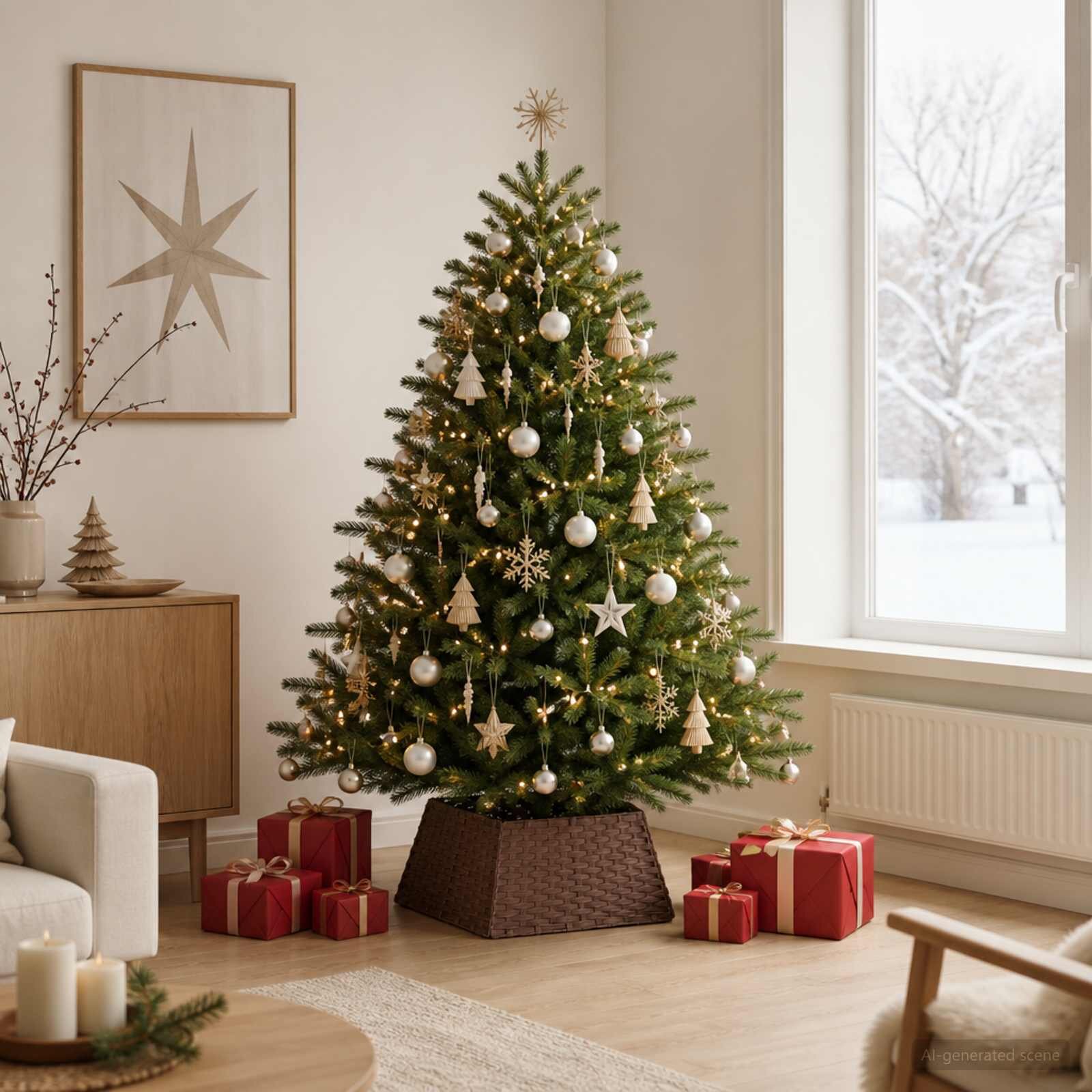 vidaXL Коло за коледно дърво Квадратна Тъмен кафяв 60 x 60 x 28 см