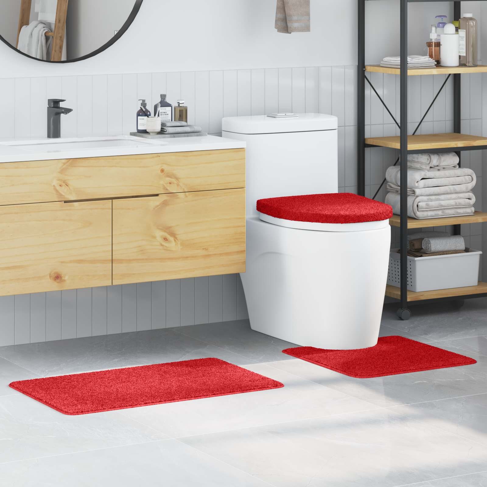 vidaXL Комплект антислип килими за баня 3 бр. Червено 50 x 80 cm ПП