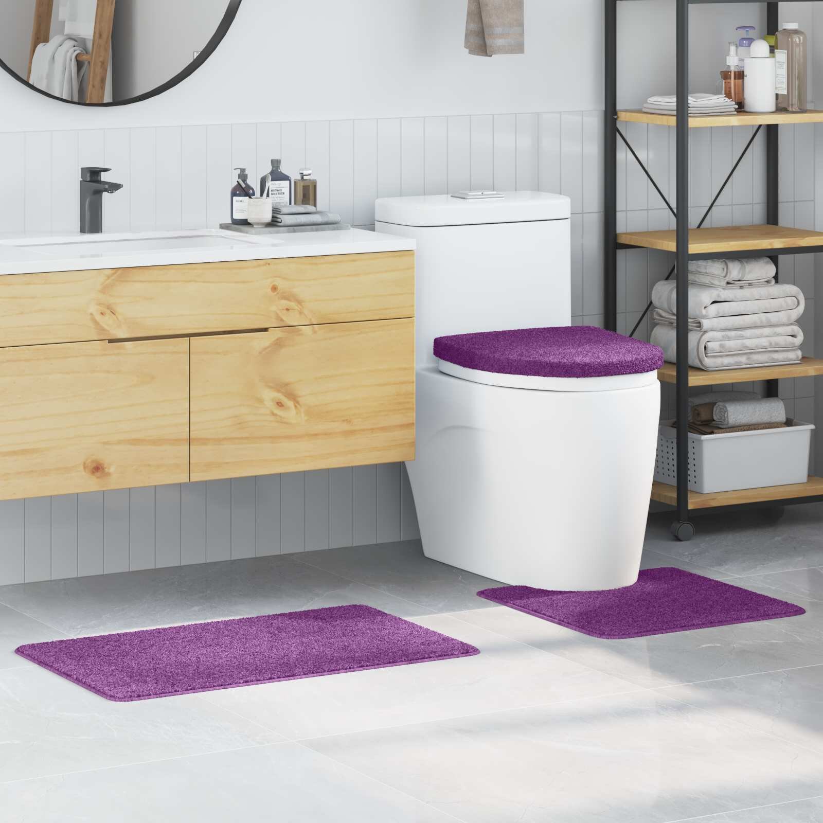 vidaXL Комплект антислип килими за баня 3 бр. Лилаво 50 x 80 cm ПП