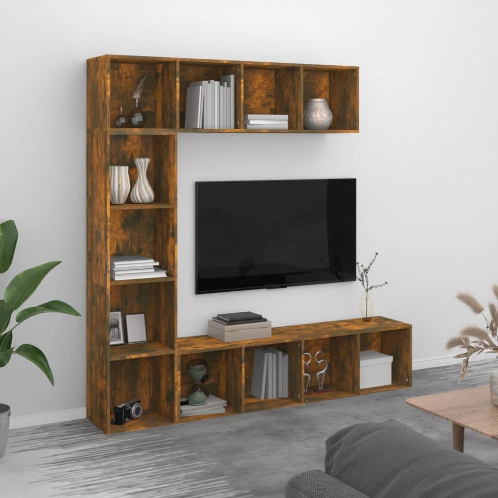 vidaXL Комплект библиотека/ТВ шкаф от 3 части опушен дъб 180x30x180 см
