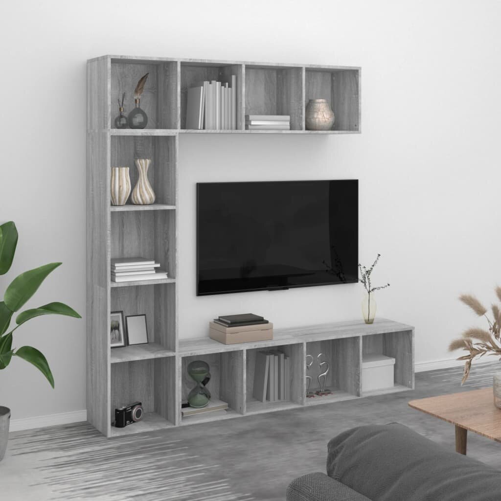 vidaXL Комплект библиотека/ТВ шкаф от 3 части Сив сонома 180x30x180 см