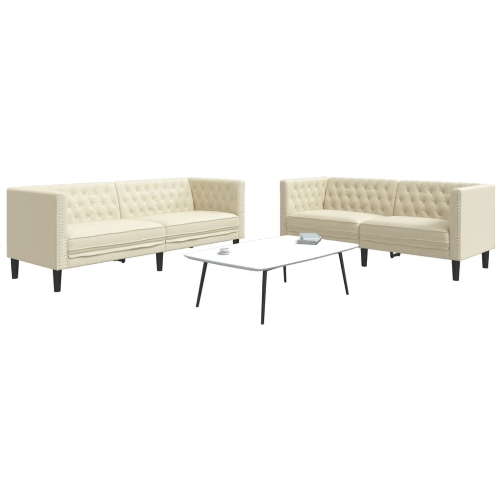 vidaXL Комплект диван от 2 части Chesterfield Cream Faux Leather