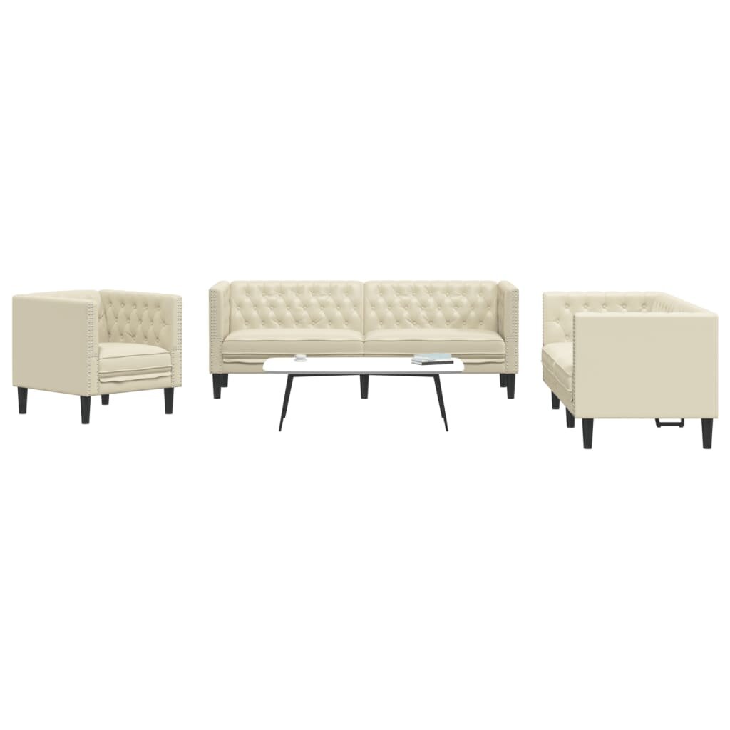 vidaXL Комплект диван от 3 части Chesterfield Cream Faux Leather