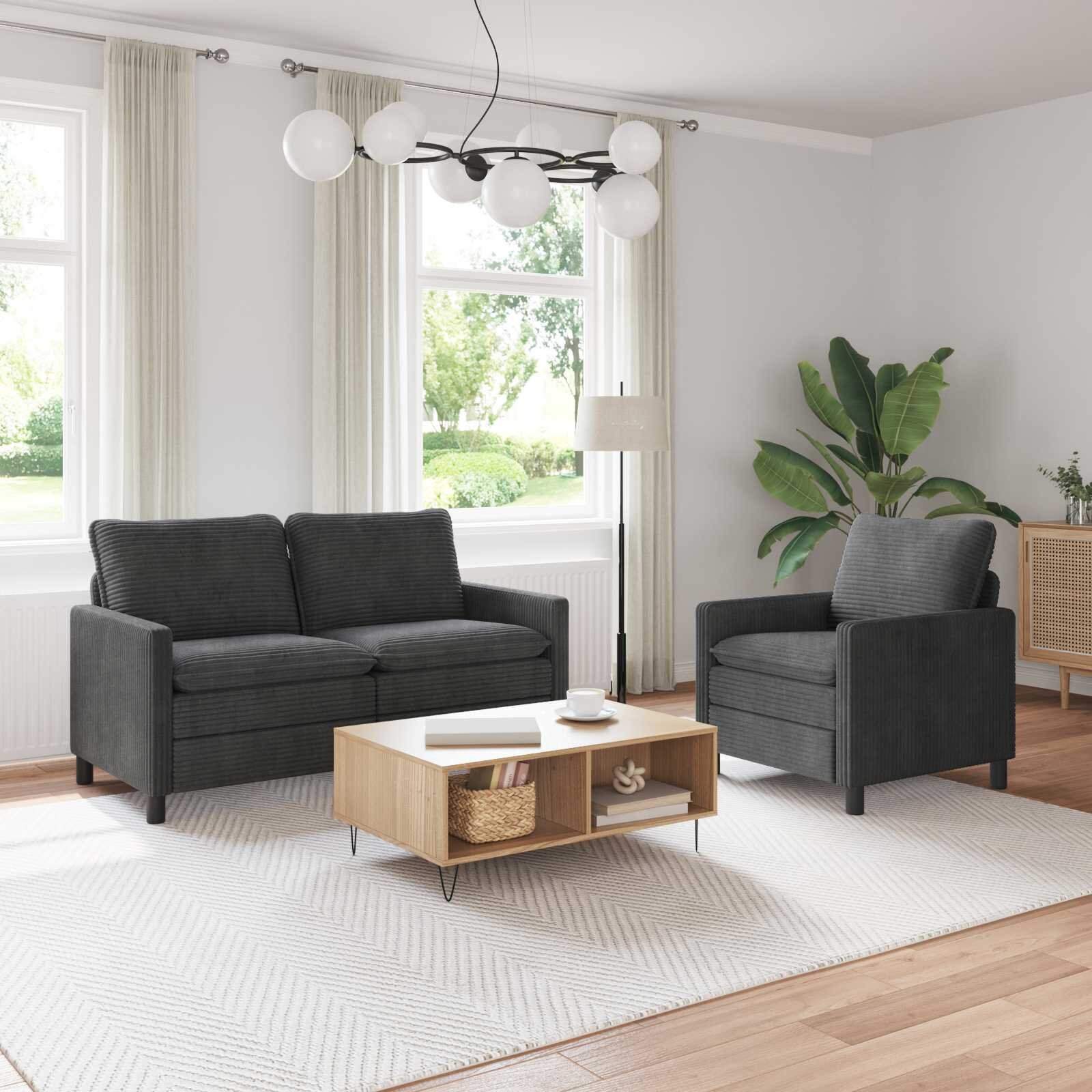 vidaXL Комплект дивани 2 бр. Тъмносиво Полиестер