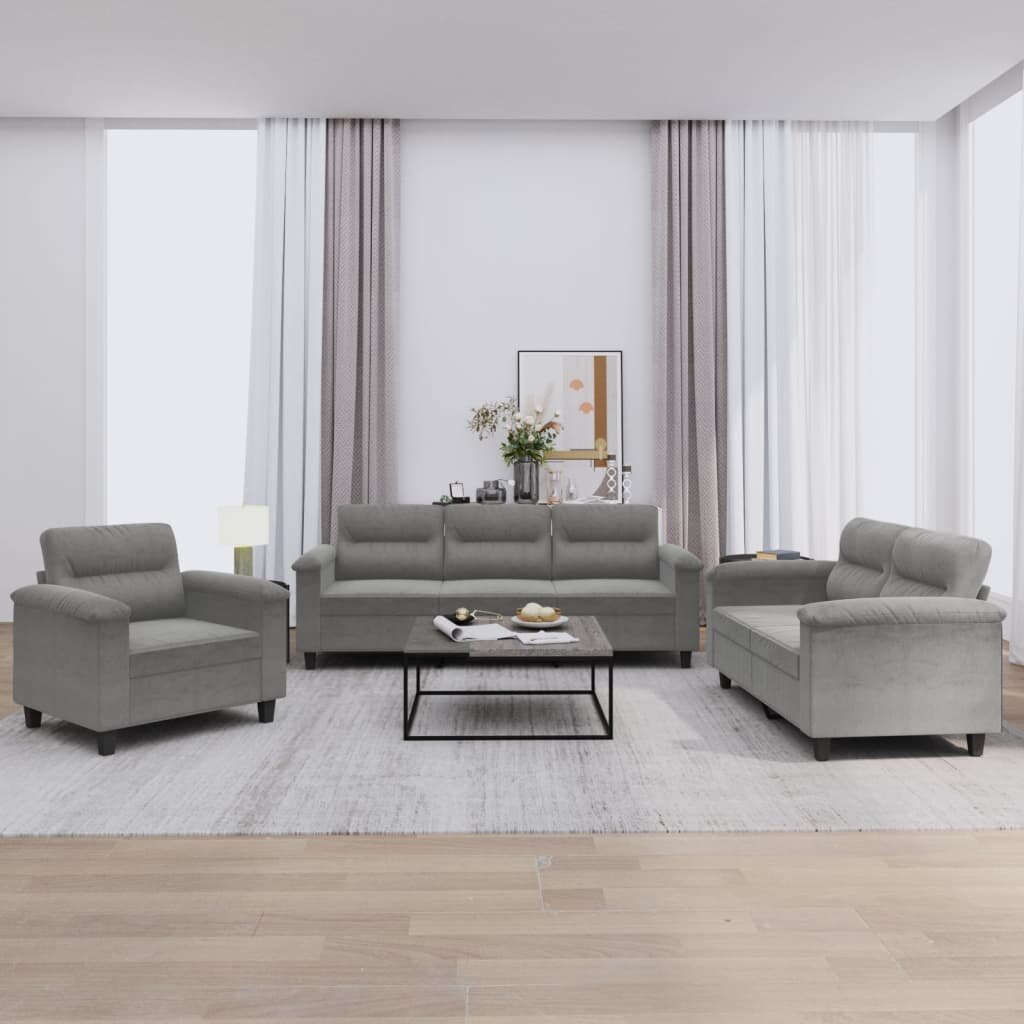 vidaXL Комплект дивани 3 части с възглавнички тъмносив плат микрофибър