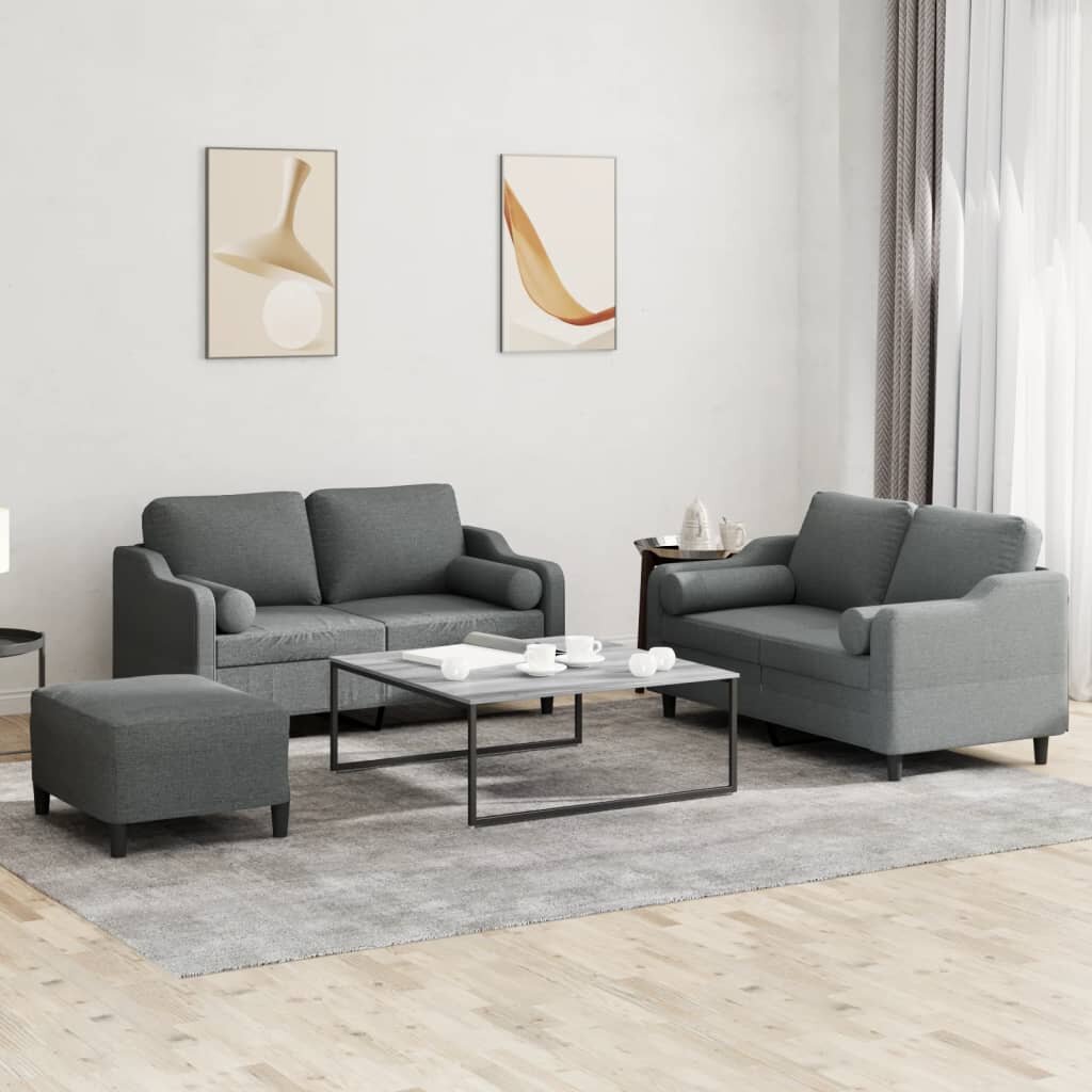 vidaXL Комплект дивани 3 части с възглавници тъмносив текстил