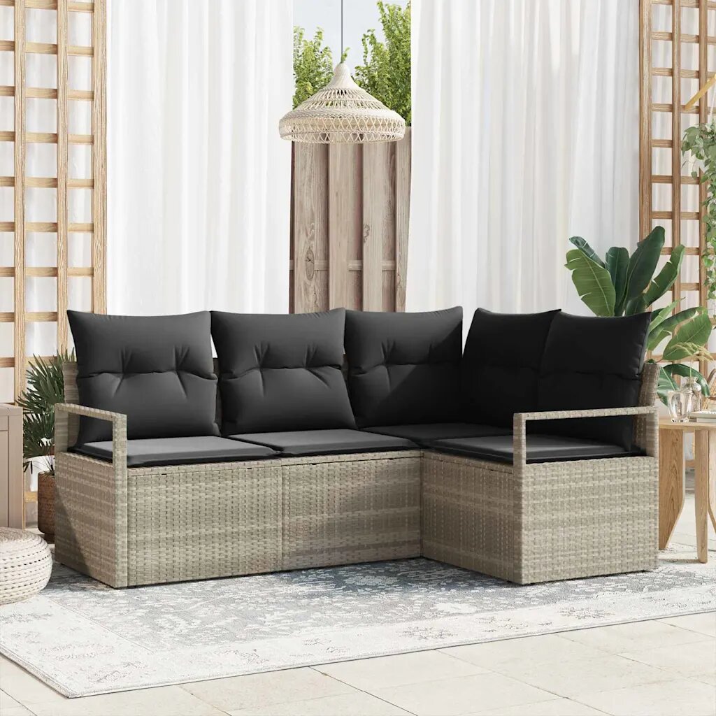 vidaXL Комплект дивани 4 pcs Светлосиво полиратан