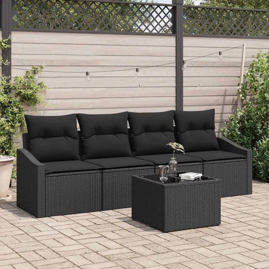 vidaXL Комплект дивани 5 бр. Черно 55 x 55 x 37 см полиратан