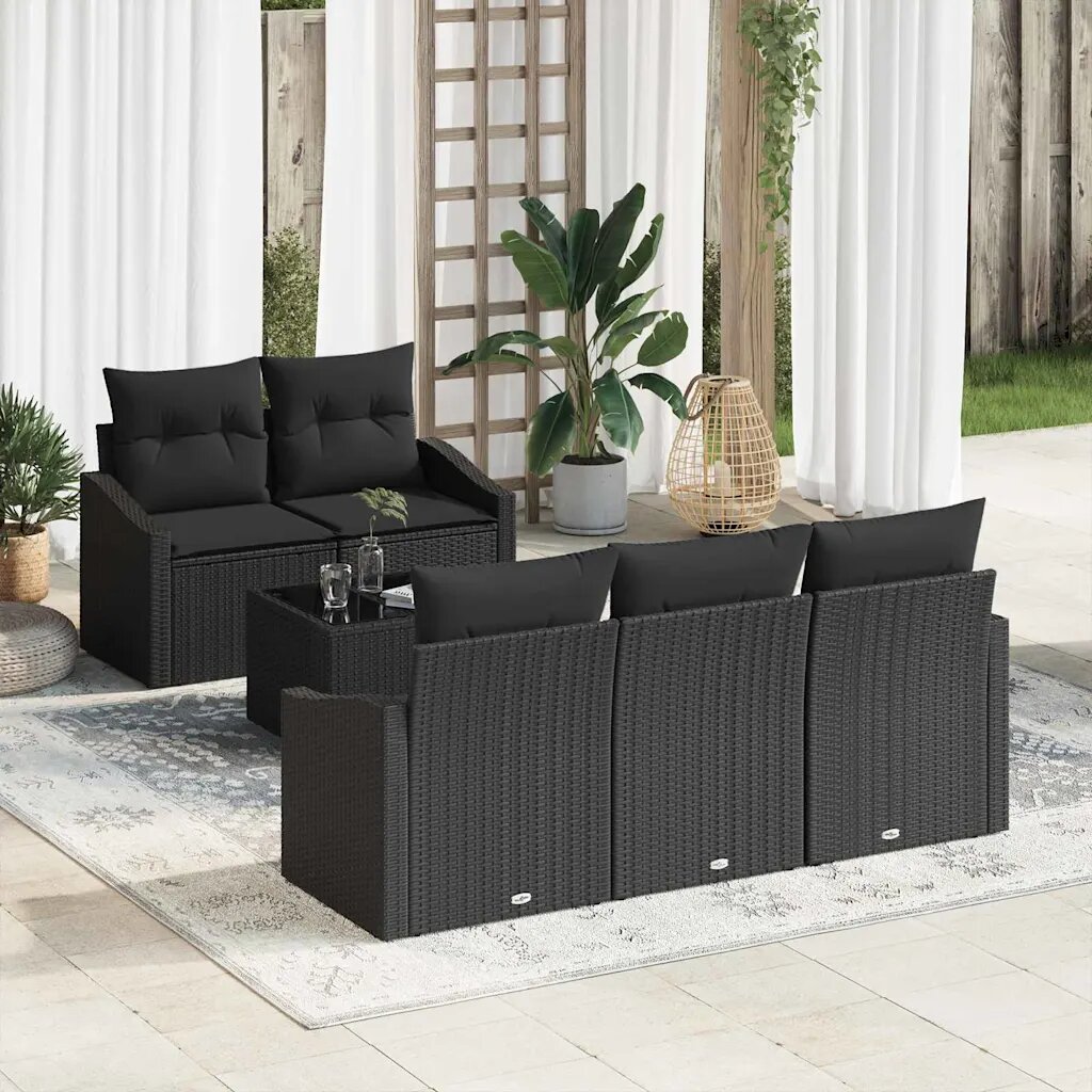 vidaXL Комплект дивани 6 бр. Черно 55 x 55 x 37 см полиратан