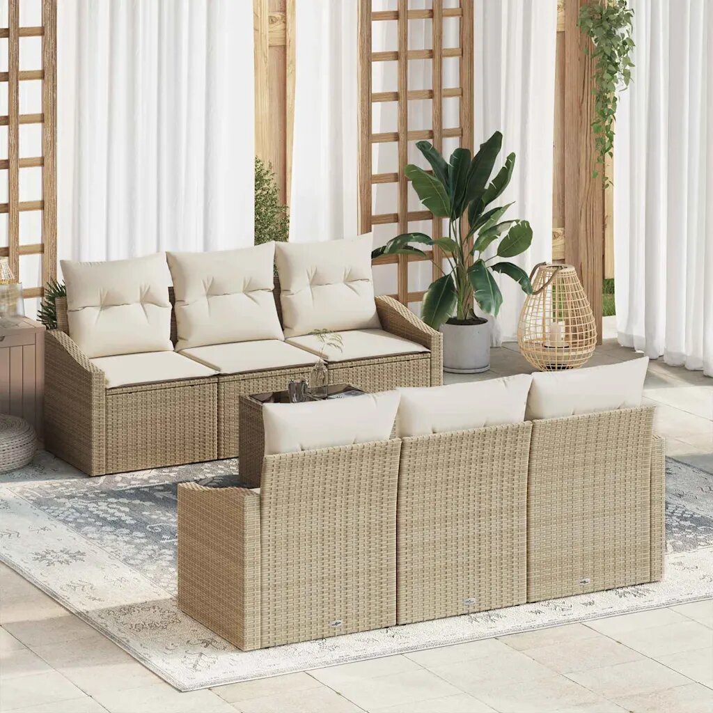 vidaXL Комплект дивани 7 бр. Бежов и кремав 55 x 55 x 37 см полиратан