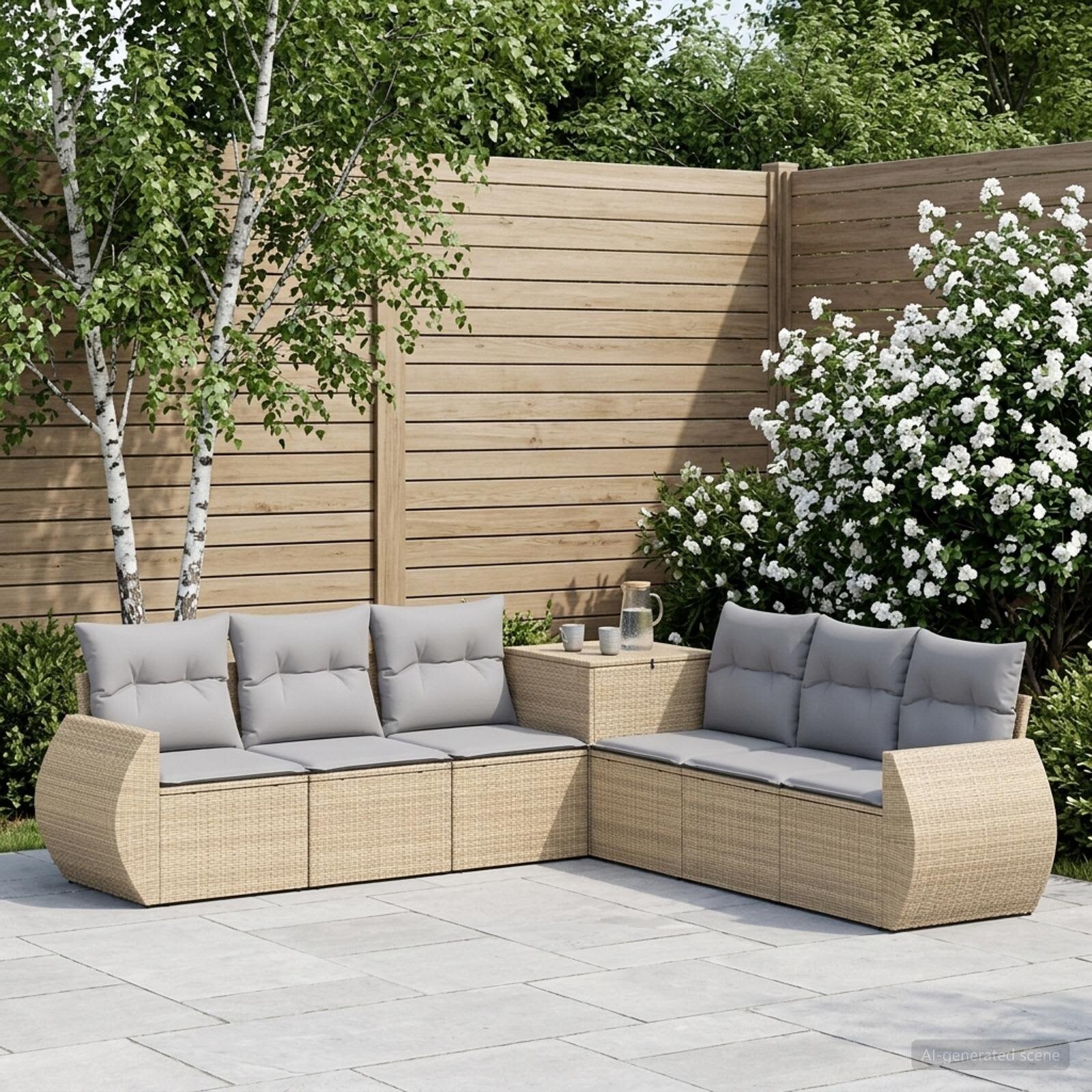 vidaXL Комплект дивани 7 бр. Бежов и Светло Сив 243 x 243 x 85 см