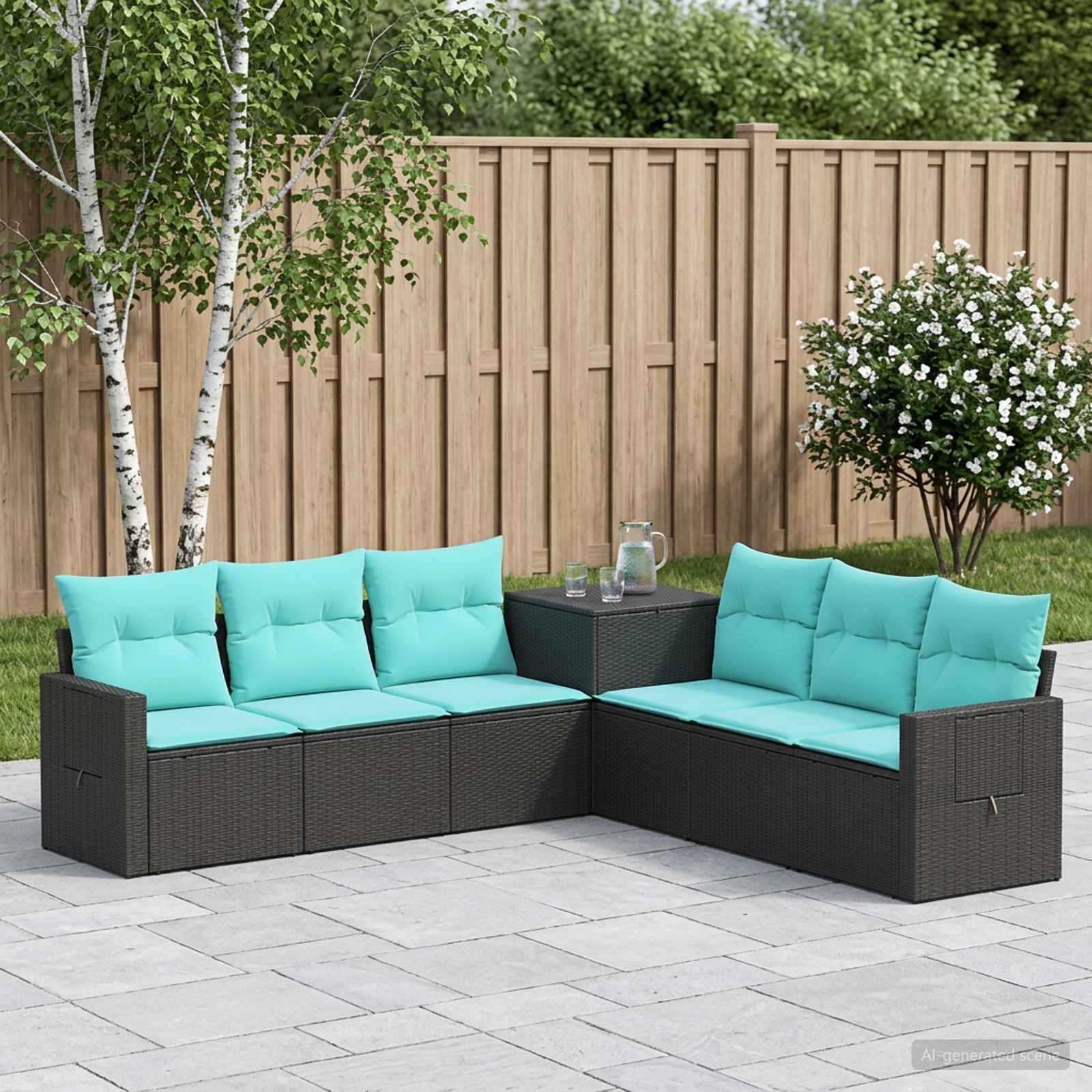 vidaXL Комплект дивани 7 бр. Черен и син 234 x 234 x 85 см