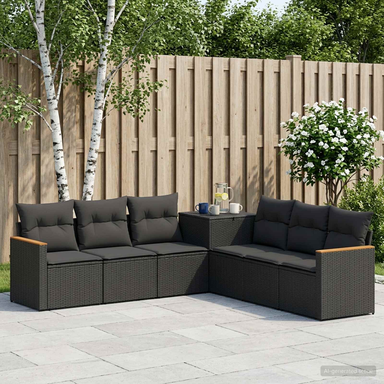 vidaXL Комплект дивани 7 бр. Черно 123 x 62 x 69 см