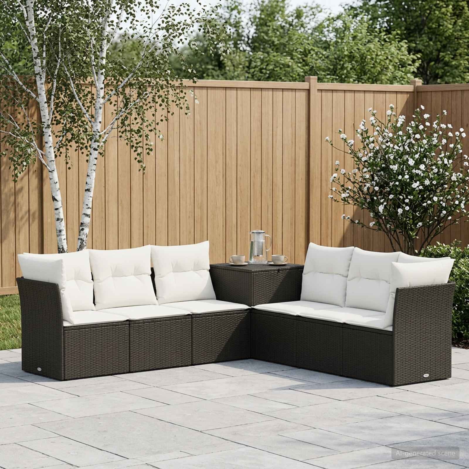 vidaXL Комплект дивани 7 бр. Черно и кремаво бяло 234 x 234 x 85 см