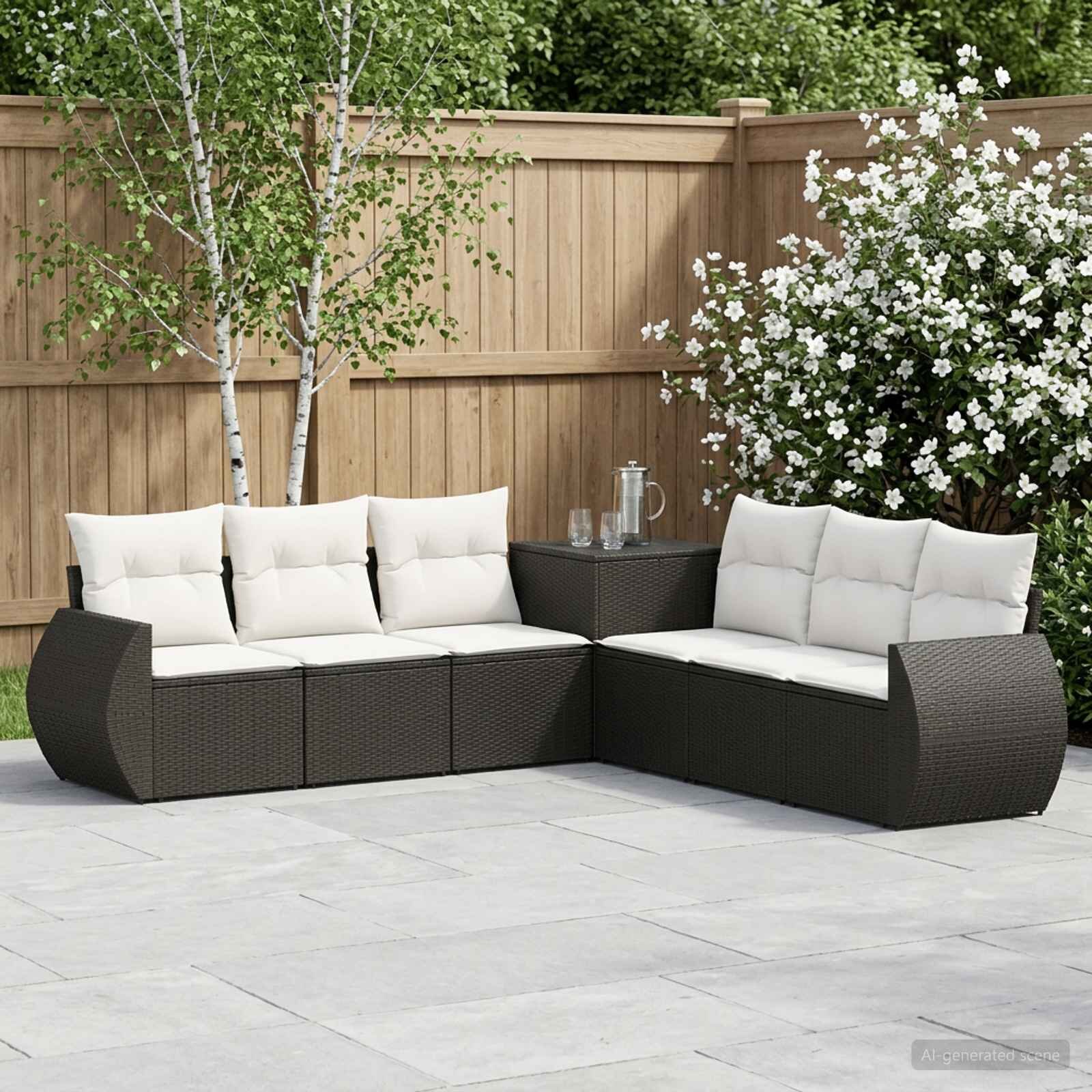 vidaXL Комплект дивани 7 бр. Черно и кремаво бяло 243 x 243 x 85 см