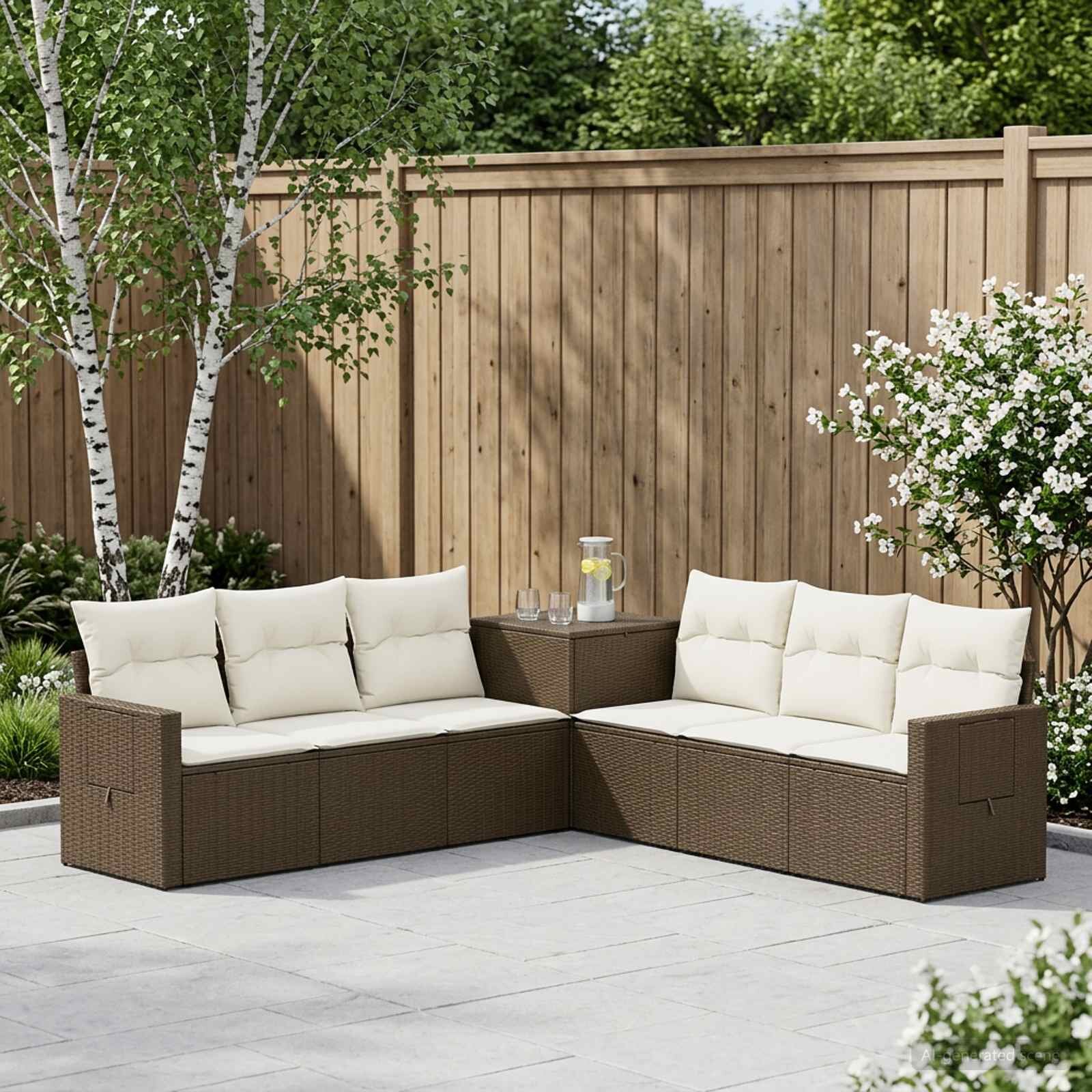 vidaXL Комплект дивани 7 бр. Кафяв и кремаво бял 234 x 234 x 85 см