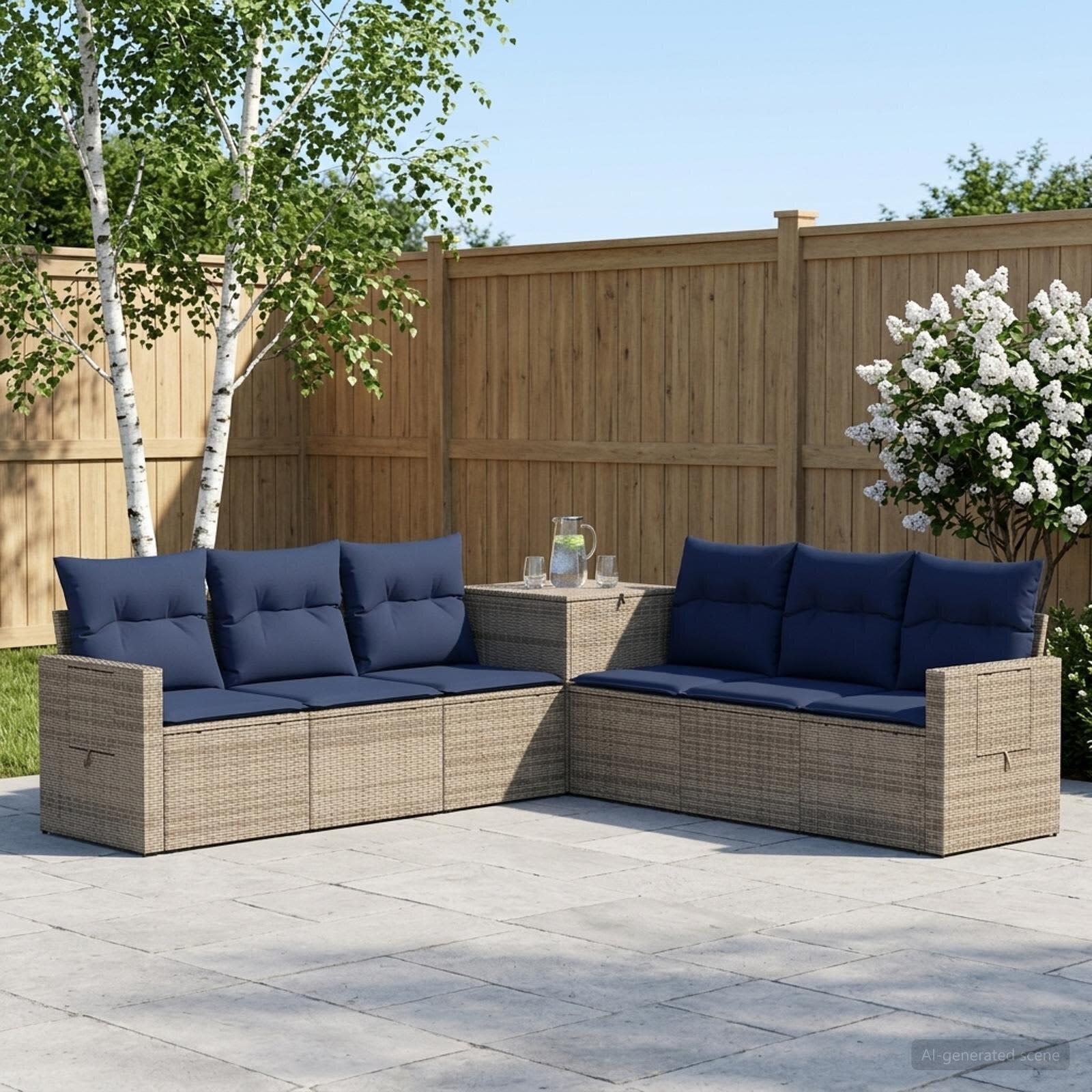 vidaXL Комплект дивани 7 бр. Сив и тъмен син 234 x 234 x 85 см