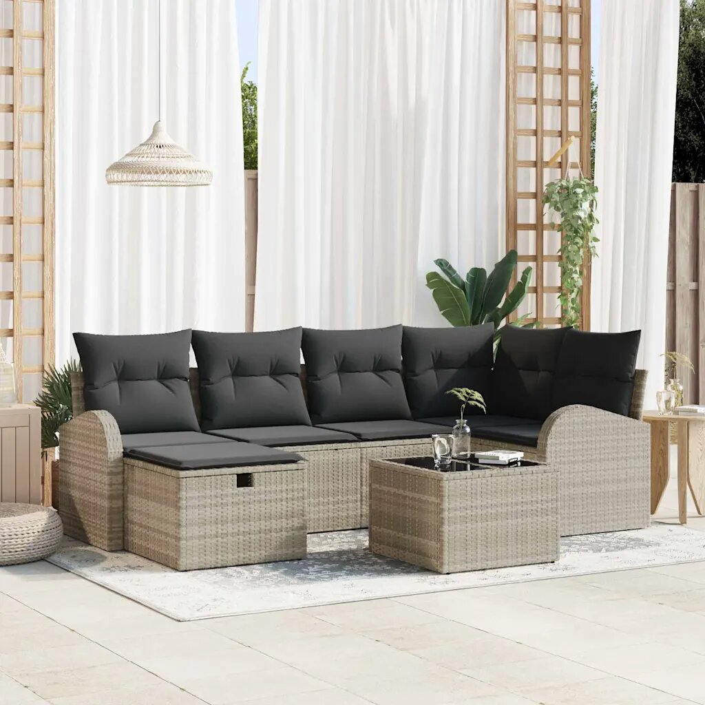 vidaXL Комплект дивани 7 бр. Светлосиво 55 x 55 x 37 см полиратан