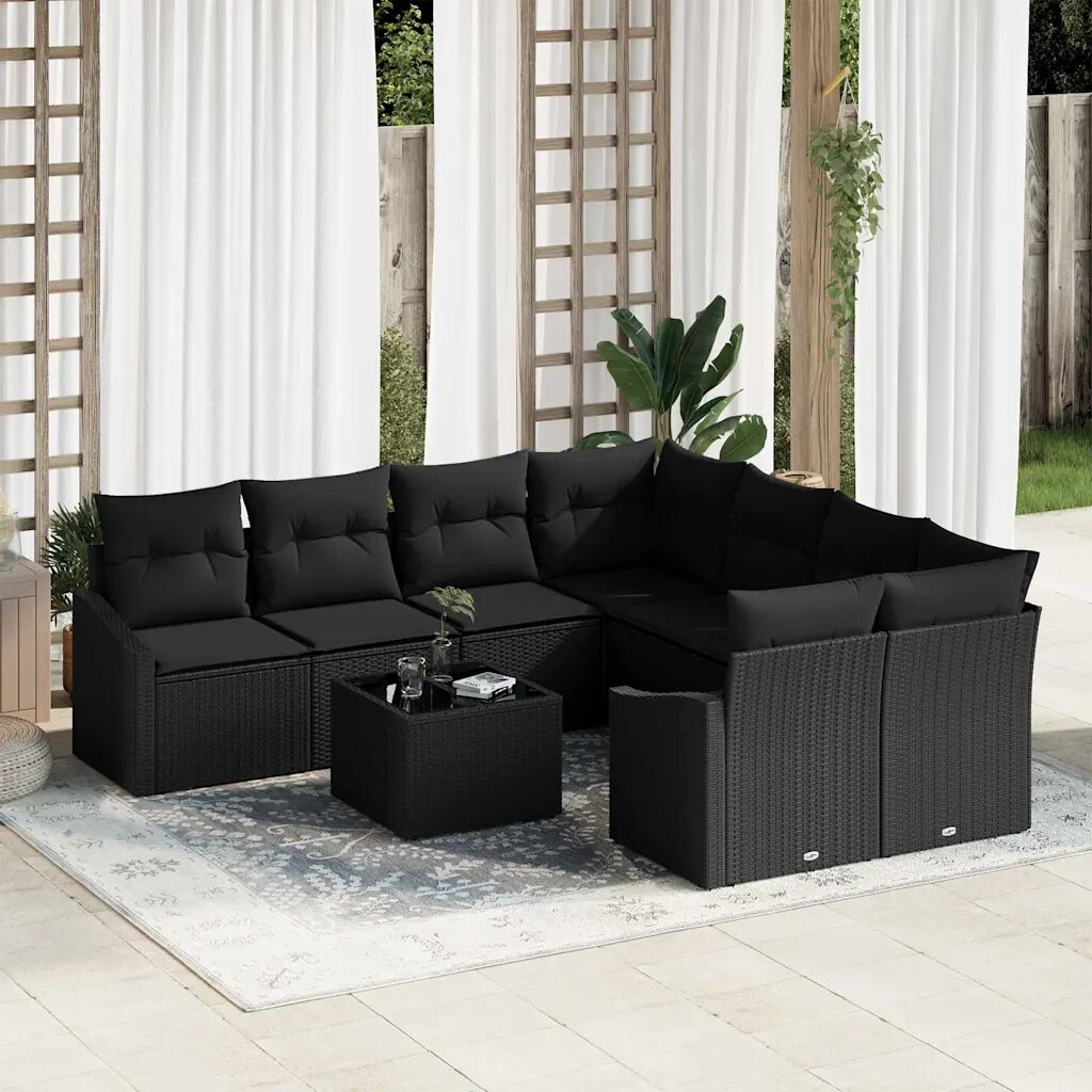 vidaXL Комплект дивани 9 бр. Черно 2335 x 234 x 85 см полиратан