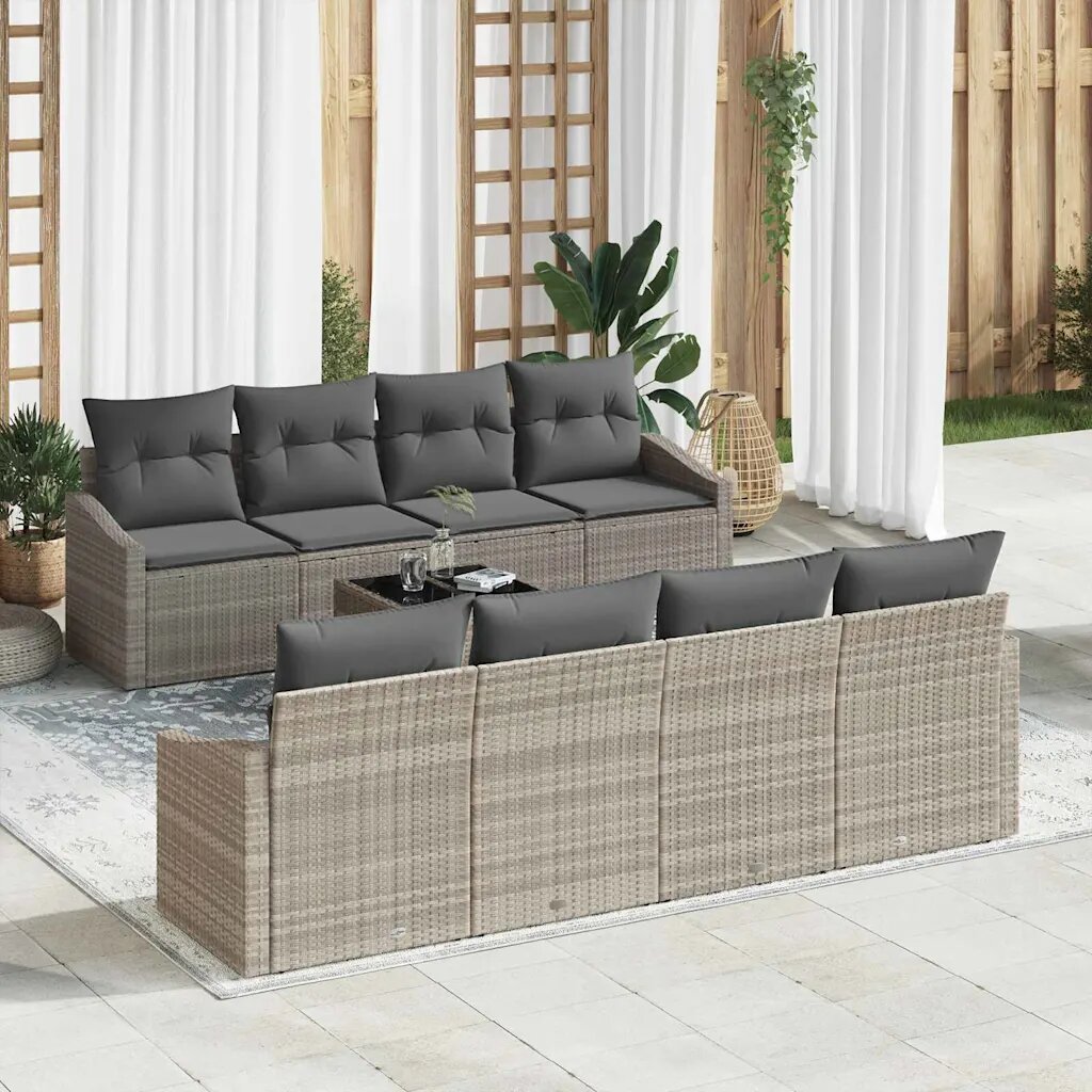 vidaXL Комплект дивани 9 бр. Светлосиво 55 x 55 x 37 см полиратан