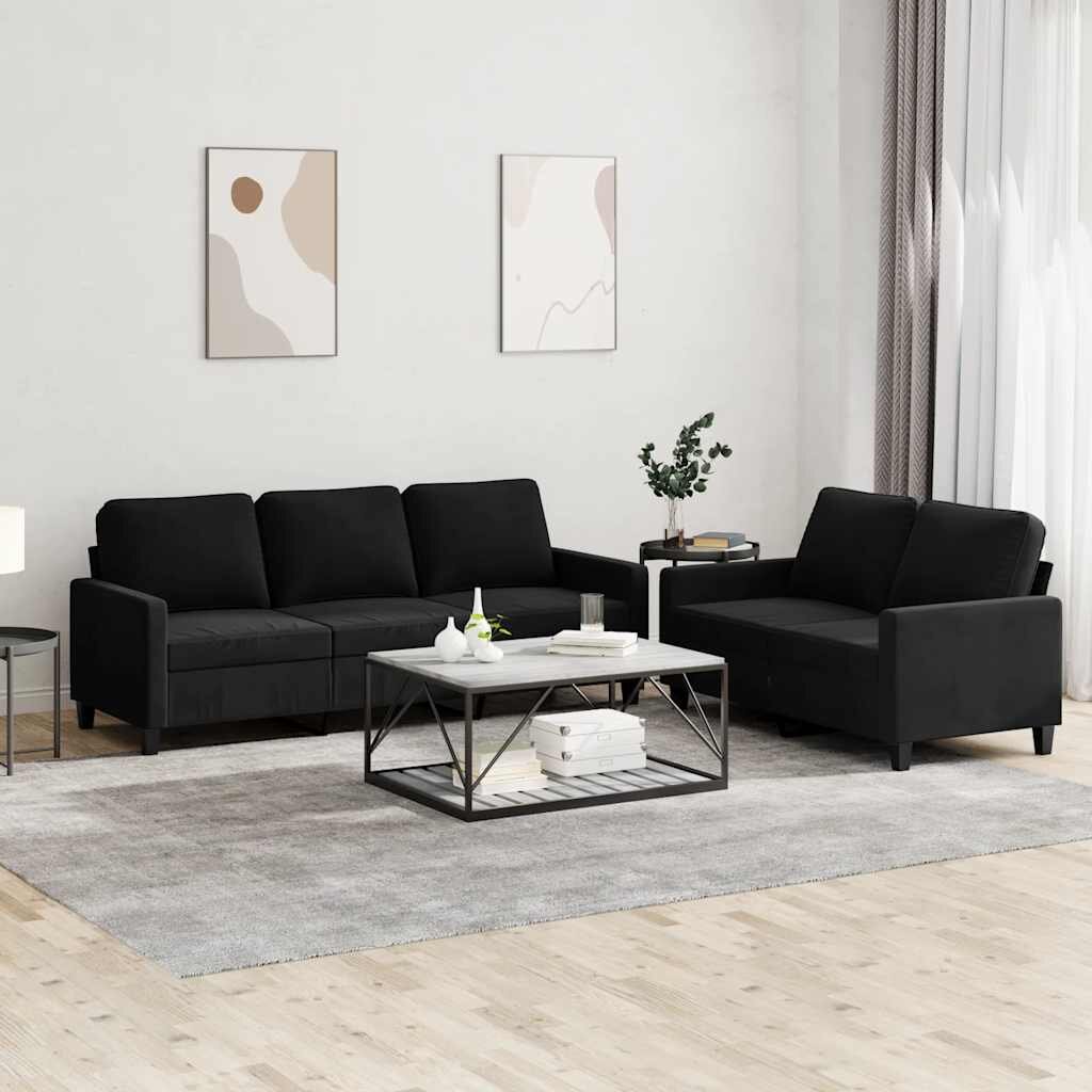 vidaXL Комплект дивани от 2 части с възглавници черен кадифе