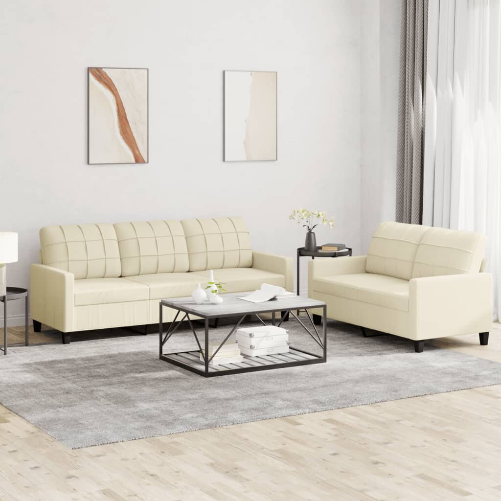 vidaXL Комплект дивани от 2 части с възглавници кремав изкуствена кожа