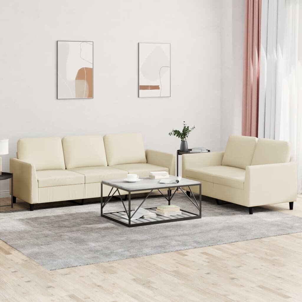 vidaXL Комплект дивани от 2 части с възглавници кремав изкуствена кожа