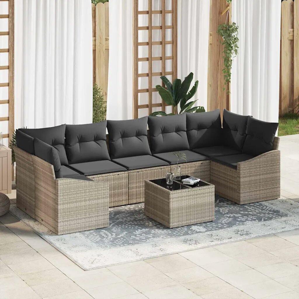 vidaXL Комплект дивани Светлосиво 55 x 55 x 37 см полиратан