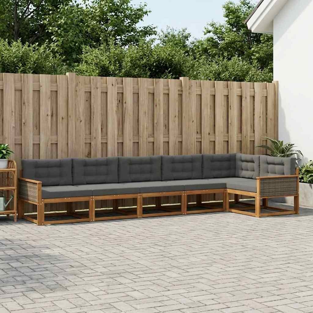vidaXL Комплект дивани за открито 6 бр. Натурален и Антрацит