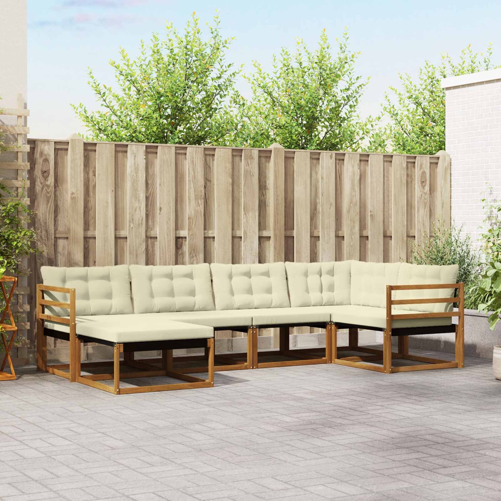 vidaXL Комплект дивани за открито 6 бр. Натурален и Крема