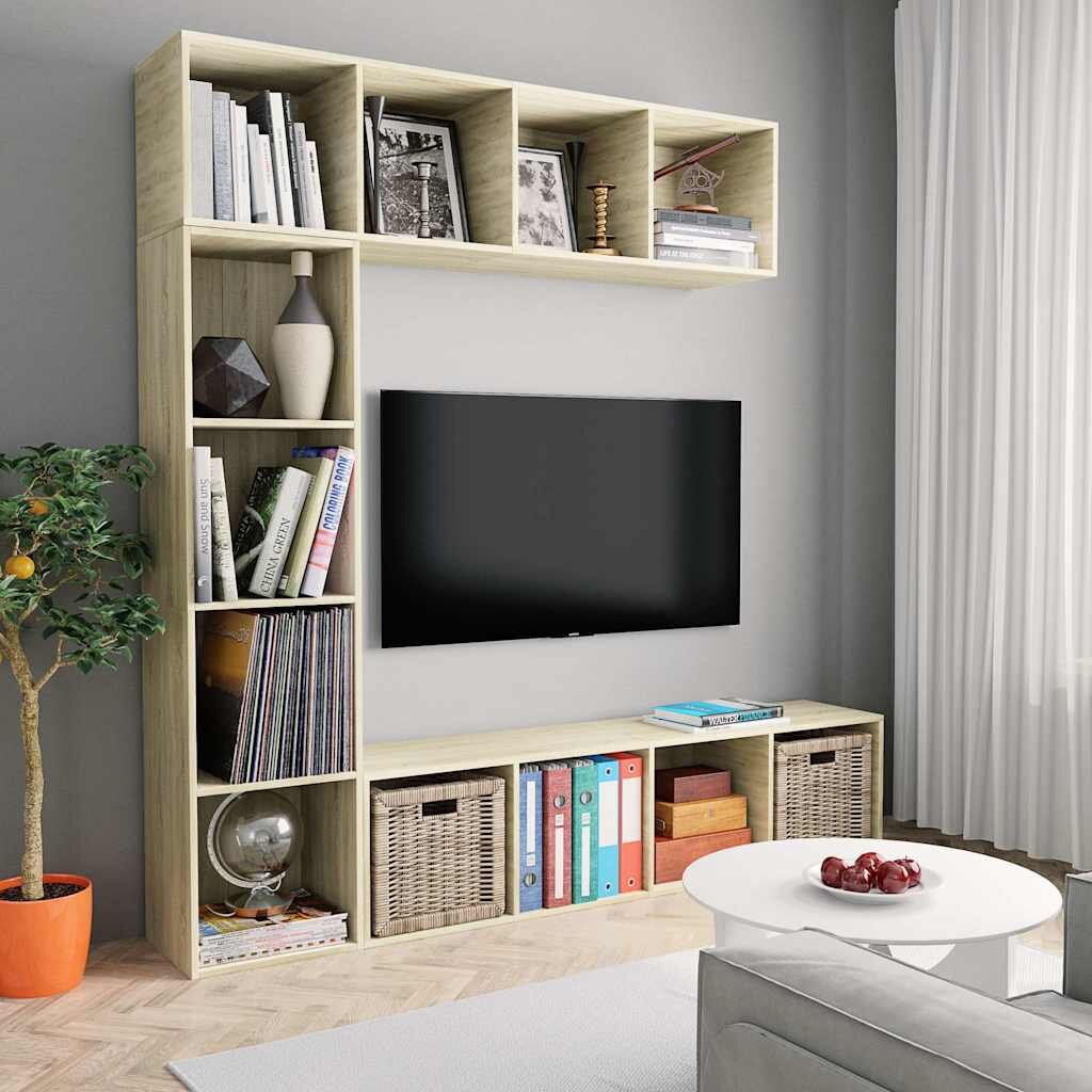 vidaXL Комплект етажерка/ТВ шкаф в 3 части дъб сонома 180x30x180 см