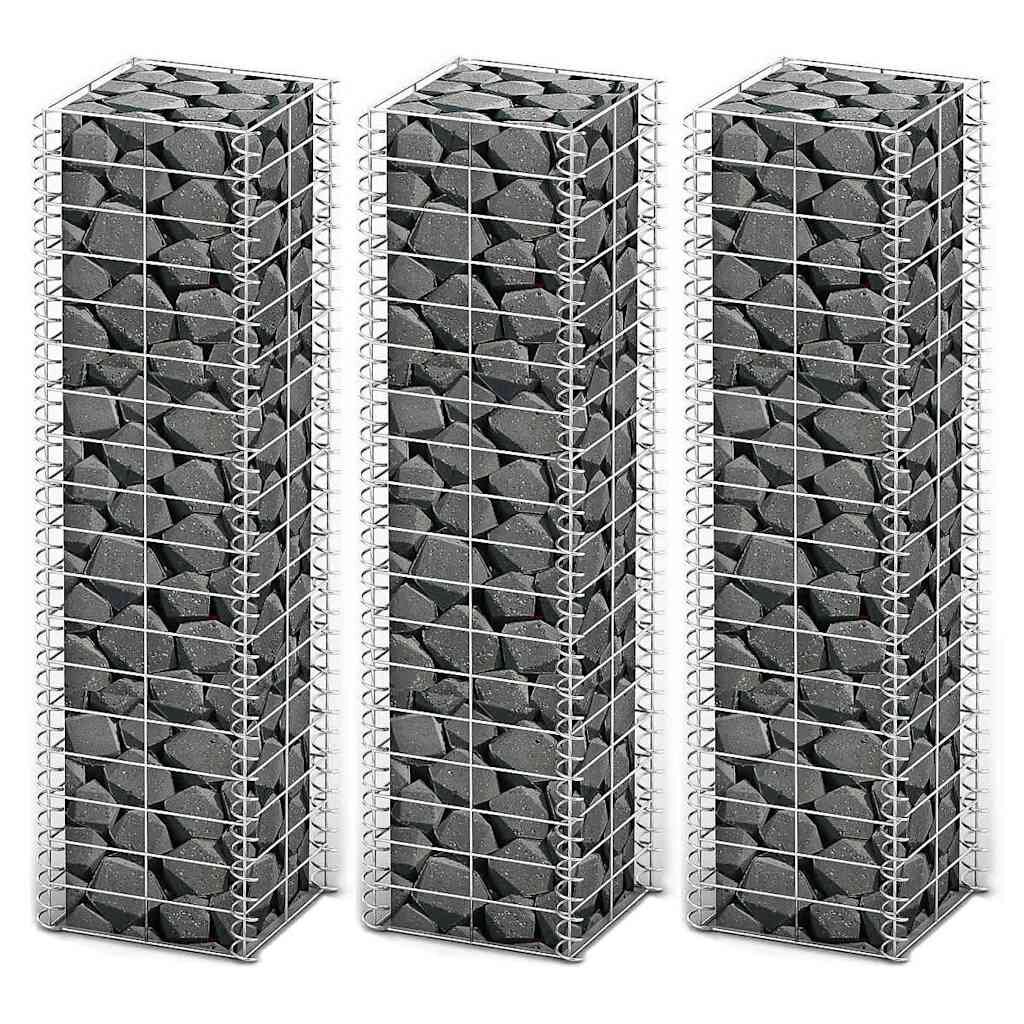 vidaXL Комплект габиони 3 бр поцинкована тел 25x25x100 см