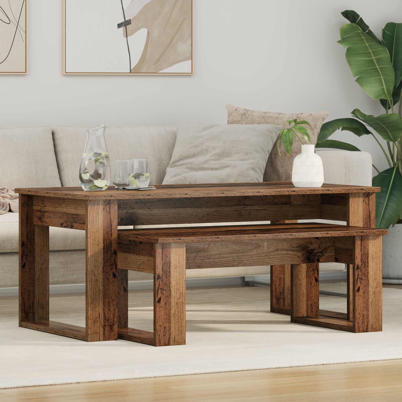 vidaXL Комплект кафе маса 2 бр. Старо дърво 100 x 50 x 42 см