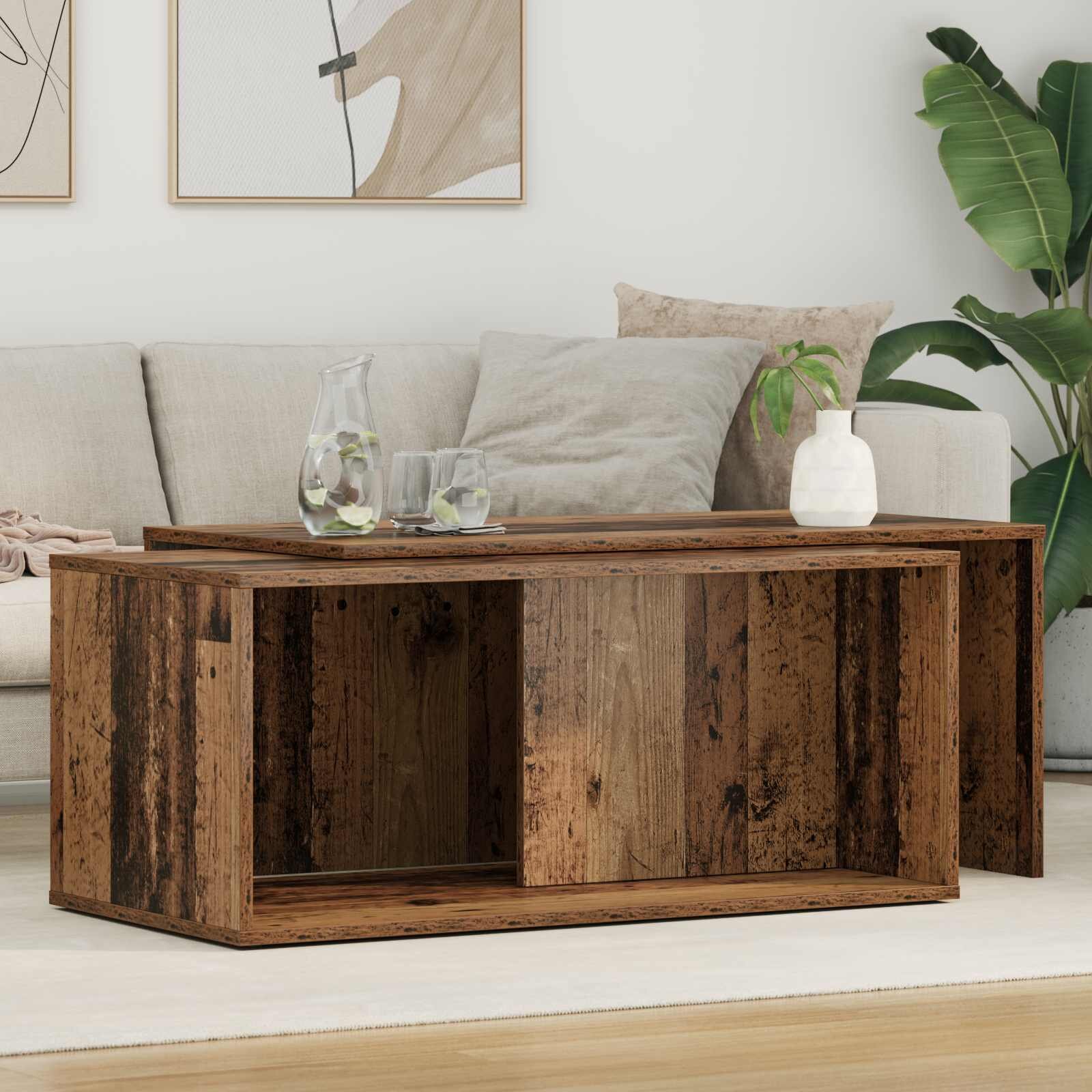vidaXL Комплект кафе маса 2 бр. Старо дърво 90 x 48 x 40 см