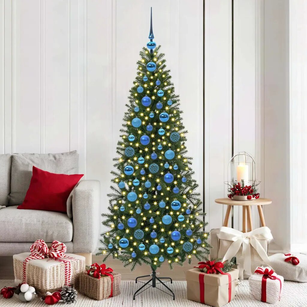 vidaXL Комплект коледни топки 120 бр. 300 LED светодиода Топло бяло