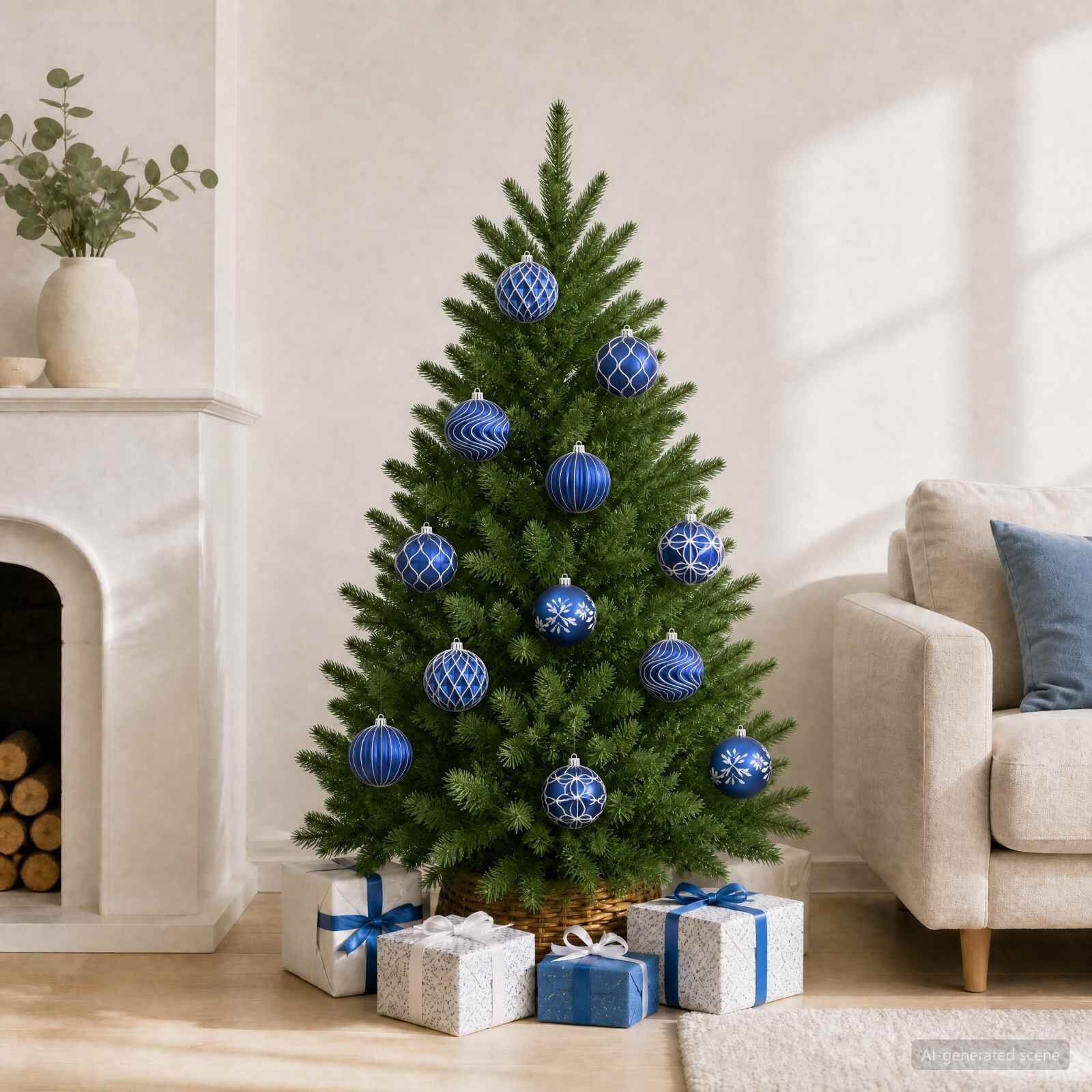 vidaXL Комплект коледни топки XL 12 бр. Синьо и бяло Диам. 10 cm