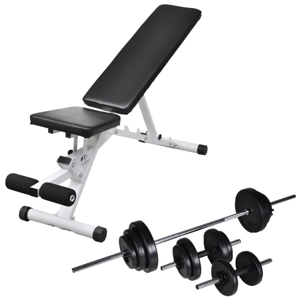 vidaXL Комплект лежанка с щанга и дъмбели 305 кг